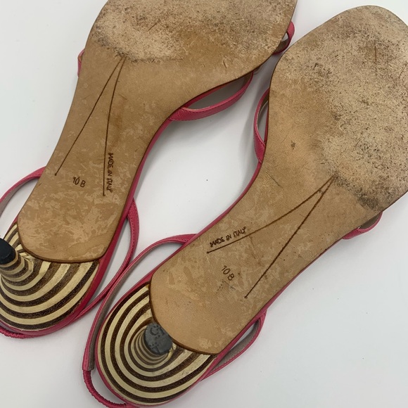 ❤️ Kate Spade ❤️Pink White Bow Strappy Sandals Wooden Kitten Heels Shoes 10B - Picture 7 of 8